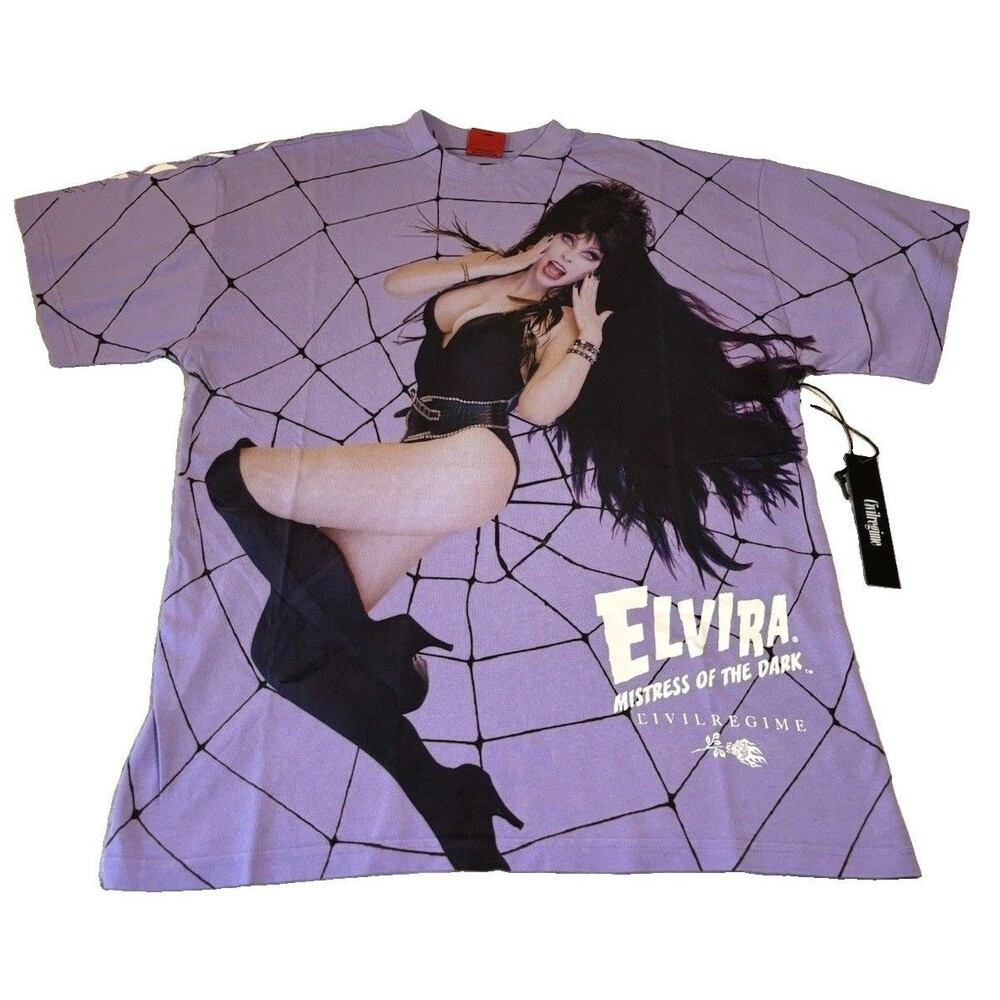 NWT Civil Regime X Elvira Mistress Of The Dark 2 Sided   Oversized T Purple Sz M